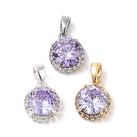 Brass Micro Pave Cubic Zirconia Charms, Flat Round