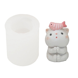Cat with Fish Food Grade Silicone Molds, Fondant Molds, Resin Casting Molds, for Chocolate, Candy, UV Resin & Epoxy Resin Decoration Making
