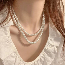 Collier de perles double épaisseur fait main - perles rondes classiques pour un look chic