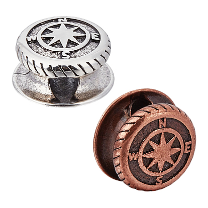2Pcs 2 Colors Brass European Beads, Large Hole Beads, Compass