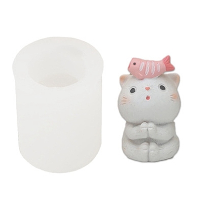 Cat with Fish Food Grade Silicone Molds, Fondant Molds, Resin Casting Molds, for Chocolate, Candy, UV Resin & Epoxy Resin Decoration Making