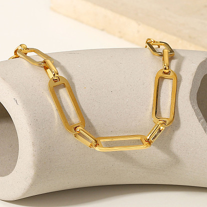 Exquisite Stainless Steel Rectangle Chain Bracelet for Women with 18k Gold PVD Plating and Hand-Cut Links