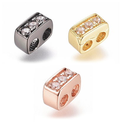 Brass Micro Pave Cubic Zirconia Slide Charms, Long-Lasting Plated, Cuboid, Clear