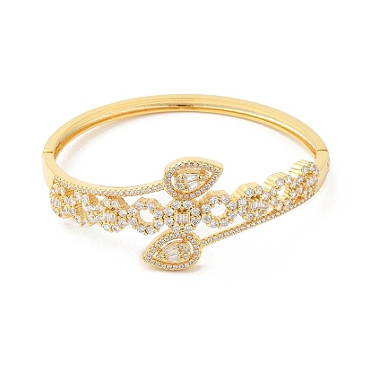 Clear Cubic Zirconia Teardrop Hinged Bangle, Brass Jewelry for Women