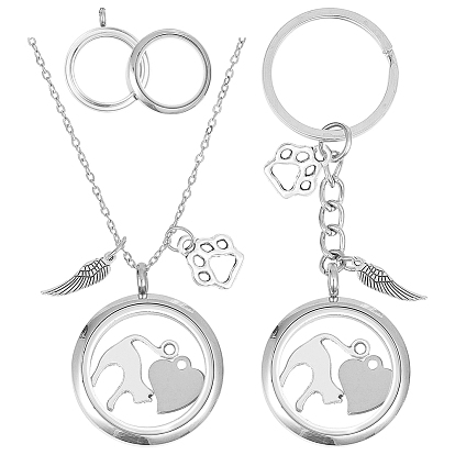 304 комплекты ожерелий и брошей из нержавеющей стали, с подвесками-медальонами из сплава и нержавеющей стали и железными кольцами