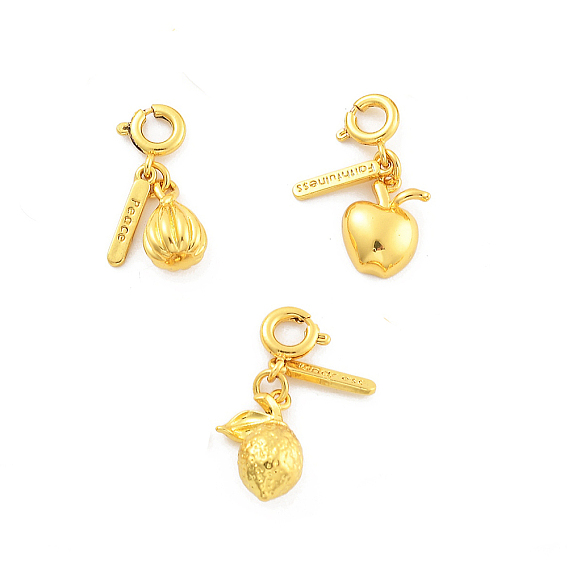 Латунная подвеска с фруктами, прямоугольник со словом и пружинными кольцами-застежками-подвесками-украшениями