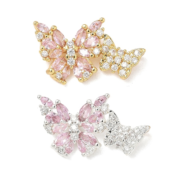 Латунные микро проложить кубического циркония подвески, очарование бабочки, розовые и ясные