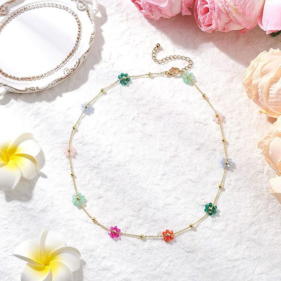 Ожерелья-цепочки с разноцветными цветочками из латуни и стекла для женщин