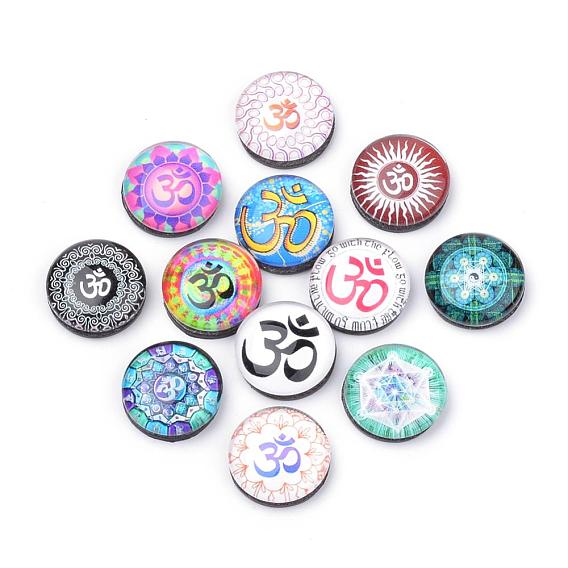 Fridge Magnets Glass Decorations, Flat Round with Yoga Pattern