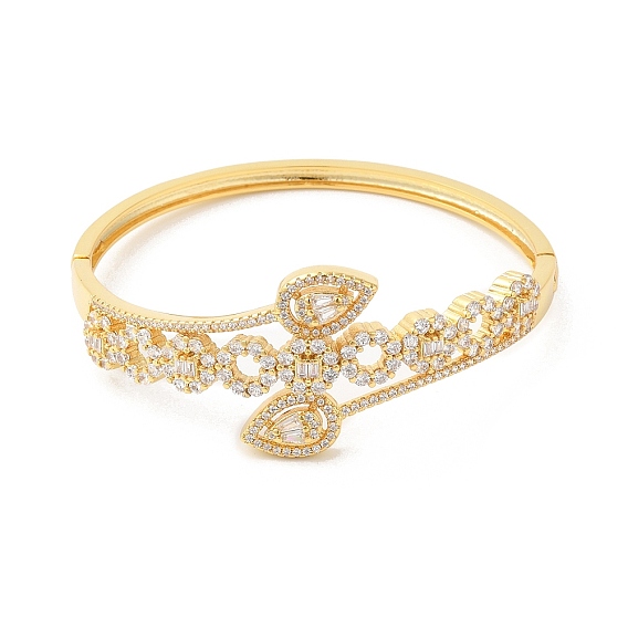 Clear Cubic Zirconia Teardrop Hinged Bangle, Brass Jewelry for Women