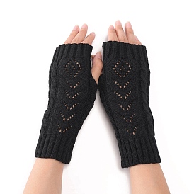 Acrylic Fiber Yarn Knitting Fingerless Gloves, Winter Warm Gloves with Thumb Hole
