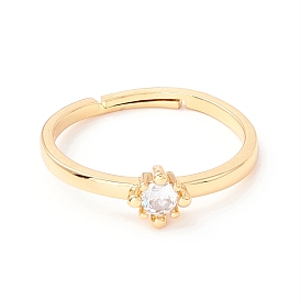 Sparkling Cubic Zirconia Adjustbale Ring, Real 18K Gold Plated Brass Finger Ring for Women