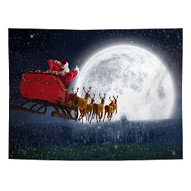 Christmas Theme Bohemian Polyester Wall Hanging Tapestry, for Bedroom Living Room Decoration, Rectangle with Santa Claus & Reindeer Pattern