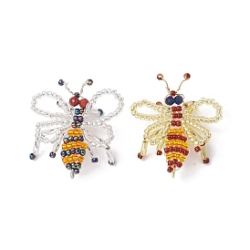2Pcs Handmade Glass Seed Beads Woven Pendants, with Jump Rings, Bee Charms