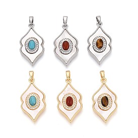 Подвески из драгоценных камней с ракушками, Подвески для губ с латунными микропаве из прозрачных кубических цирконий.