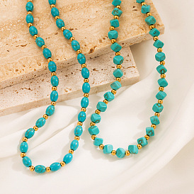 Natural Turquoise Necklace with Minimalist Titanium Steel Irregular Clavicle Chain