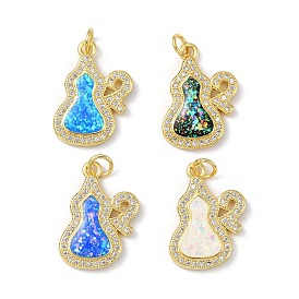 Brass Micro Pave Cubic Zirconia Pendants, with Synthetic Opal and Jump Ring, Long-Lasting Plated, Real 18K Gold Plated, Gourd