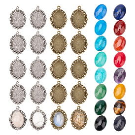 Kit para hacer colgantes ovalados de piedra DIY, incluyendo engastes de cabujones colgantes de aleación, piedras naturales mixtos y sintéticos