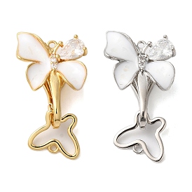 Brass Micro Pave Clear Cubic Zirconia Fold Over Clasps, with Shell Enamel, Butterfly