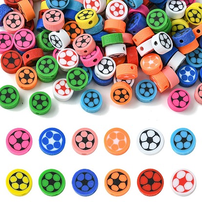 120 шт 12 цвета бусины из полимерной глины ручной работы, плоские круглые с рисунком футбольного