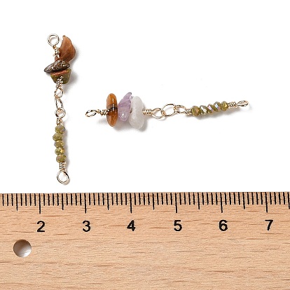 Mixed Gemstone & Glass Connector Charms, with Brass Findings, Real 18K Gold Plated, Rondelle