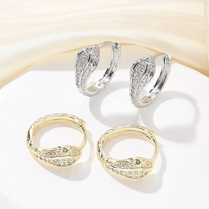 Серьги-кольца из латуни с прозрачным кубическим цирконием, змея