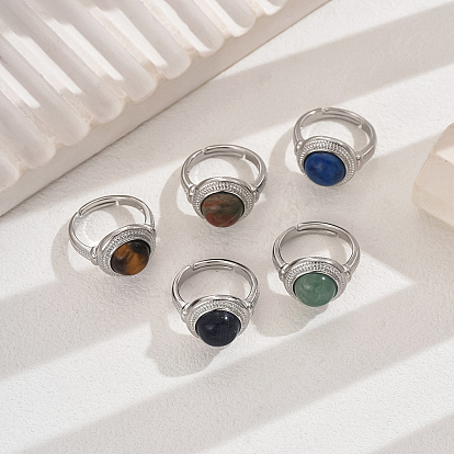 Регулируемые кольца из латуни с натуральными драгоценными камнями для женщин, круглые, платина