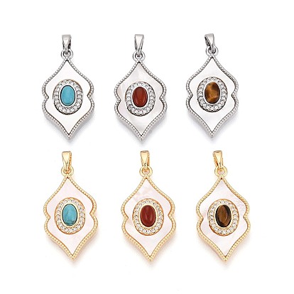 Подвески из драгоценных камней с ракушками, Подвески для губ с латунными микропаве из прозрачных кубических цирконий.