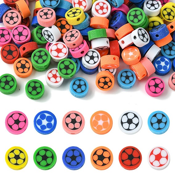 120 шт 12 цвета бусины из полимерной глины ручной работы, плоские круглые с рисунком футбольного