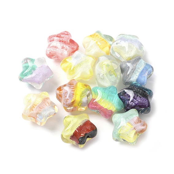 Прозрачные акриловые бусины, бусины ручной работы, звезда, с блестящей пудрой и эмалью