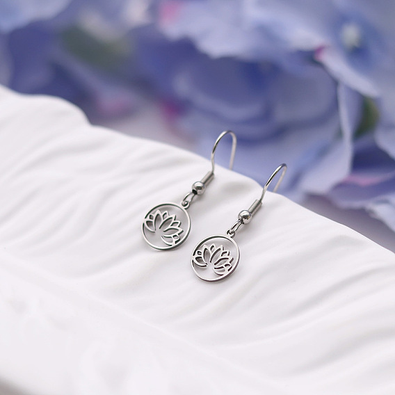 201 из нержавеющей стали болтаться серьги, цветок лотоса