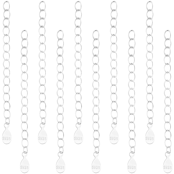 10 шт. 925 конец из стерлингового серебра с удлинительными цепочками и подвесками в виде слезинок, с печатью s925