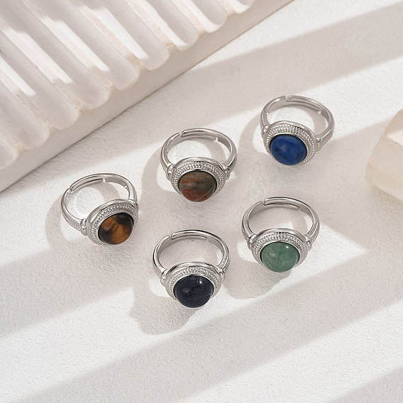Регулируемые кольца из латуни с натуральными драгоценными камнями для женщин, круглые, платина
