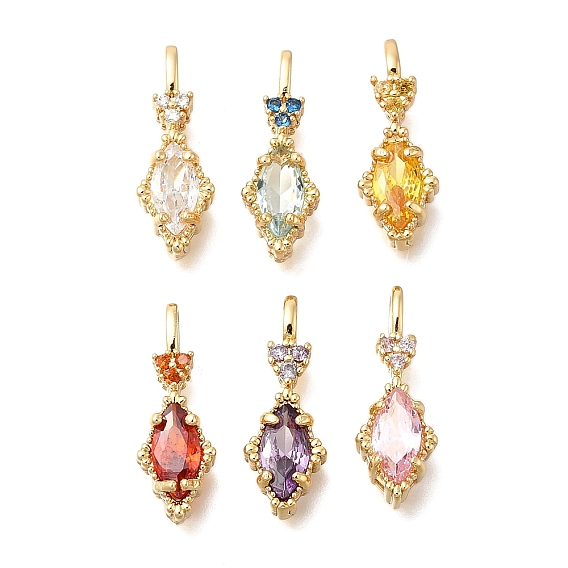 Латунь стекло кулоны, ромб с сердечками, реальный 14 k позолоченный, граненые