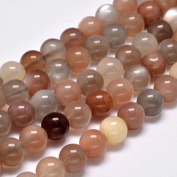 Grade AA Natural Multi-Moonstone Bead Strands, Round