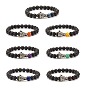 Natural Lava Rock & Mixed Stone Round Beads Stretch Bracelets Set, 7 Chakra Stackable Bracelets with Alloy Dragon Head for Women