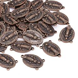 Holy Oval Carved Virgin Mary Tibetan Style Alloy Chandelier Component Links, 3 Loop Connectors, Rosary Center Pieces, Lead Free and Cadmium Free, 23x14.5x3mm, Hole: 1mm, about 470pcs/kg