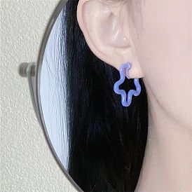 Blue Purple Flower Star Earrings - Unique Design, Autumn/Winter, Fashionable Ear Accessories.