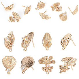 8 шт. 4 стили латунь с фурнитурой для сережек-гвоздиков из прозрачного кубического циркония, лист