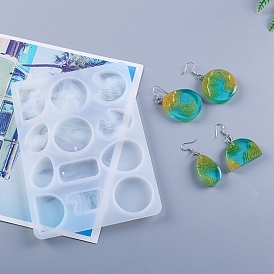 Moules en silicone pendentif bricolage, pour création de la boucle d'oreille , moules de résine, pour la résine UV, fabrication de bijoux en résine époxy, demi-cercle & larme & pépites & rond & rectangle