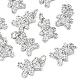 SHEGRACE Brass Clear Cubic Zirconia Charms, Bear Charms, Cadmium Free & Lead Free & Nickel Free