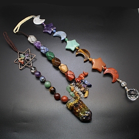 Chakra Natural Quartz Crystal & Amethyst & Sodalite & Green Aventurine & Tiger Eye & Carnelian & Red Jasper Pendant Decorations, for Car Hanging Ornaments