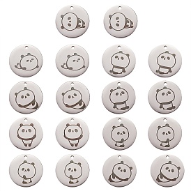 18Pcs 9 Style Stainless Steel Pendant, Flat Round with Panda