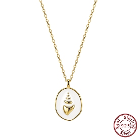 925 argent sterling pendentifs en émail, ovale blanc avec des breloques en forme de coquillage, sans collier