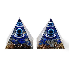 Evil Eye Orgonite Pyramid Resin Energy Generators, Reiki Natural Lapis Lazuli Chips Inside for Home Office Desk Decoration