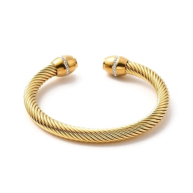 304 bracelet de manchette ouvert en corde torsadée en acier inoxydable, bracelet couple strass pour femme