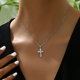 Minimalist 925 Sterling Silver Pave Clear Cubic Zirconia Cross Pendant Necklaces for Women
