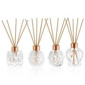 4Pcs Glass Aromatherapy Refillable Bottles, with 1 Set Plastic Bottle Caps and 20Pcs Rattan Bar