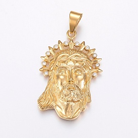 304 Stainless Steel Big Pendants, For Easter, with Rhinestone, Jesus