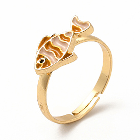 Dark Goldenrod Enamel Fish Adjustable Ring, Rack Plating Alloy Jewelry for Women, Nickel Free
